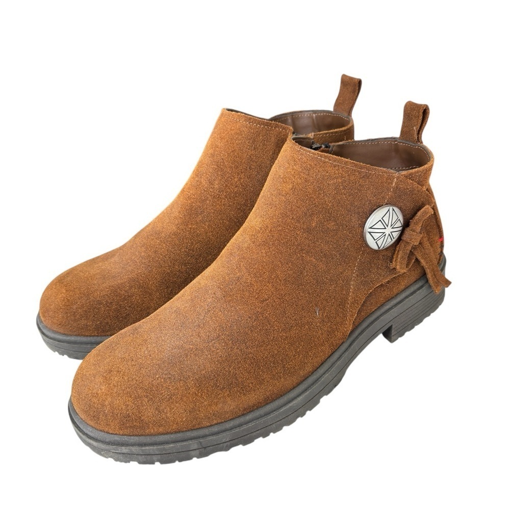 Minnetonka Joyelle Womens Ankle Boot Size 8 Brown Suede Comfort Foam Booties NEW - Picture 13 of 15